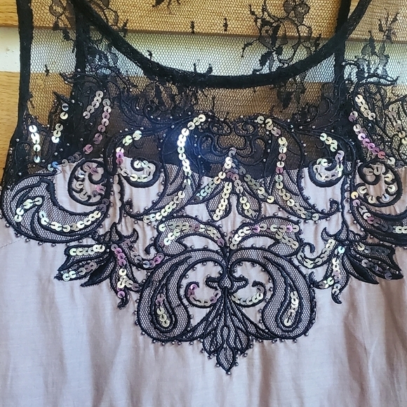 Miss Me Sequined Lace Peplum Silk Blend Sz. L Baby Doll Tank Blouse Camisole Top - Picture 6 of 11